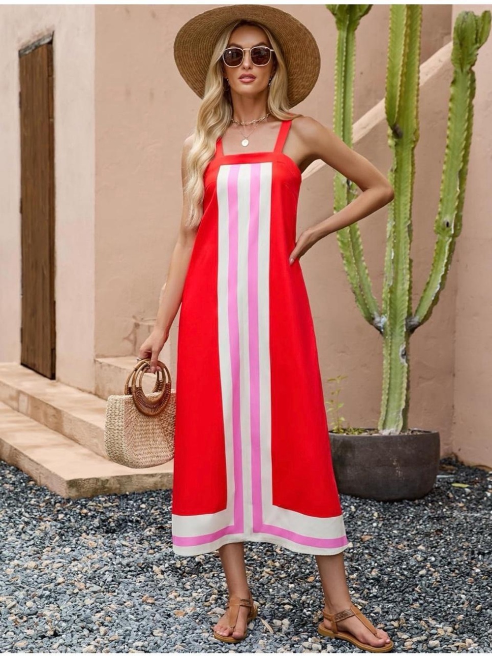 Women’s Square-Neck Color Block Maxi Dress